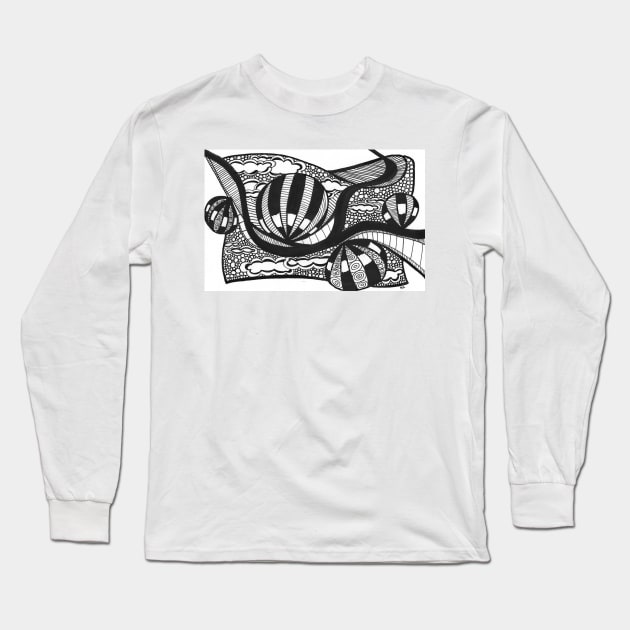 Illustration black and white handmade hot air balloons patterns Long Sleeve T-Shirt by Nathalodi